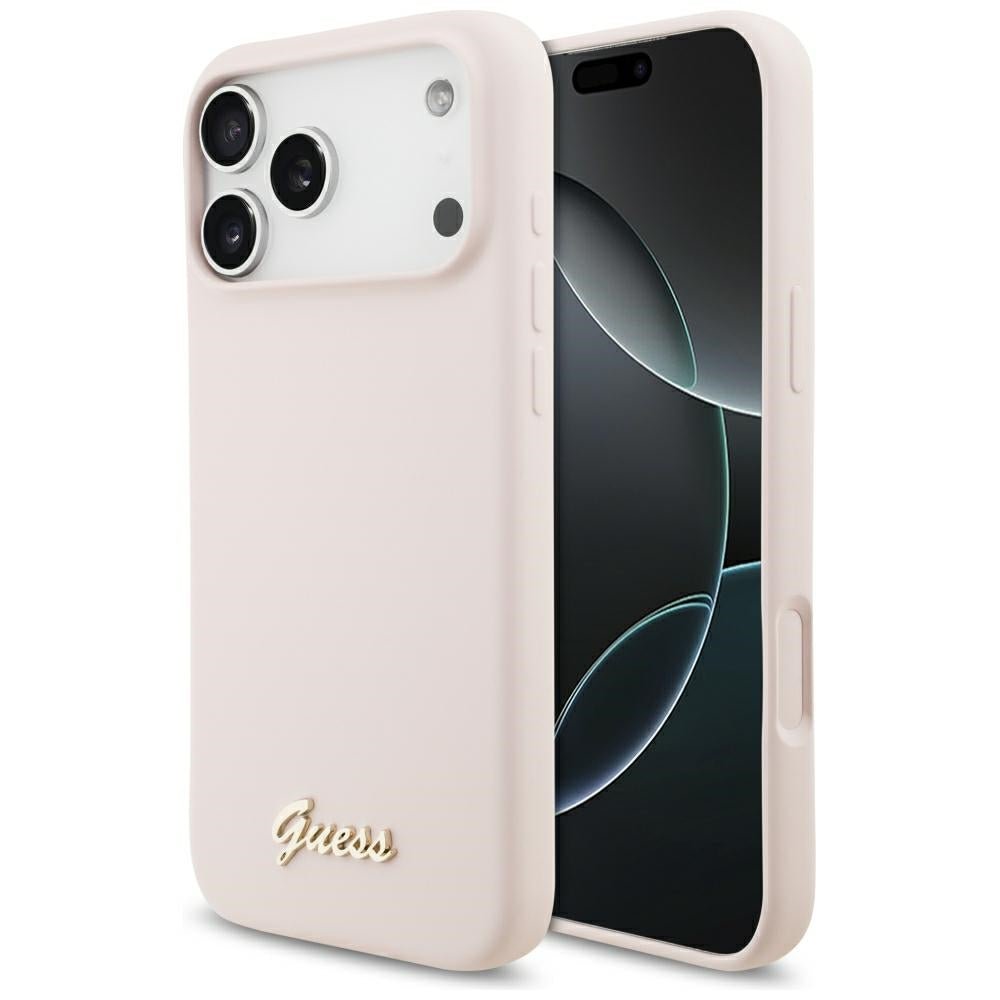 Guess iPhone 18 Pro Max / iPhone 17 Pro Max - Θήκη Σιλικόνης MagSafe - Silicone Script Metal Logo - Pink