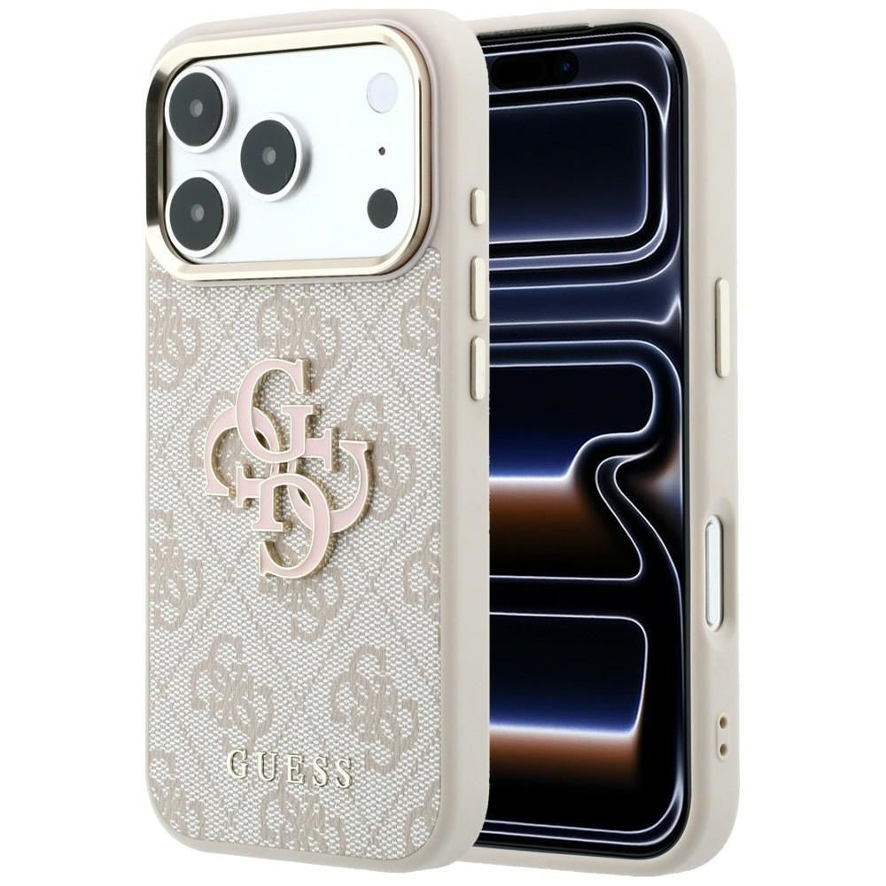 Guess iPhone 18 Pro - Σκληρή Θήκη με Επένδυση από Οικολογικό Δέρμα - 4G and Big Resin Logo - Pink