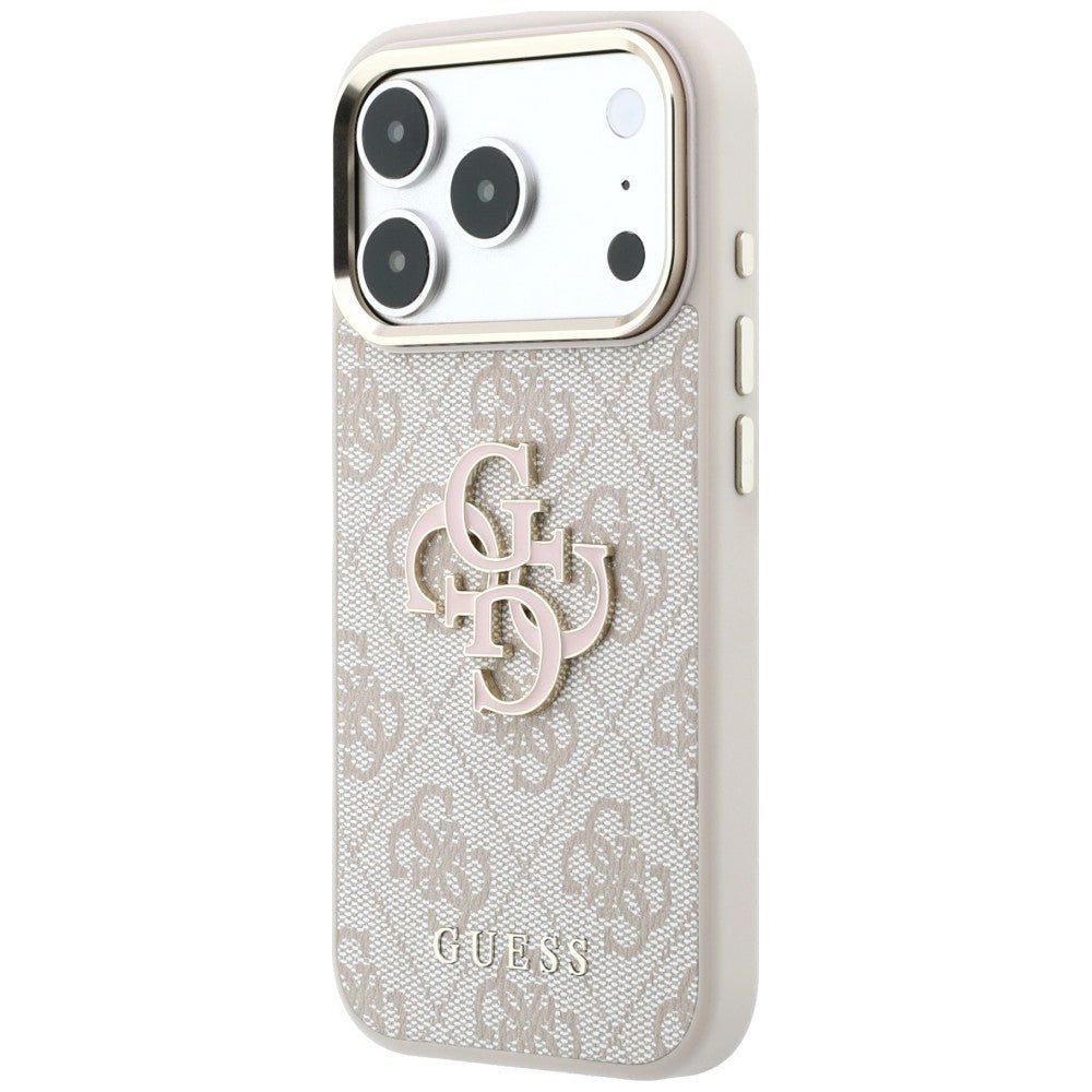 Guess iPhone 18 Pro - Σκληρή Θήκη με Επένδυση από Οικολογικό Δέρμα - 4G and Big Resin Logo - Pink