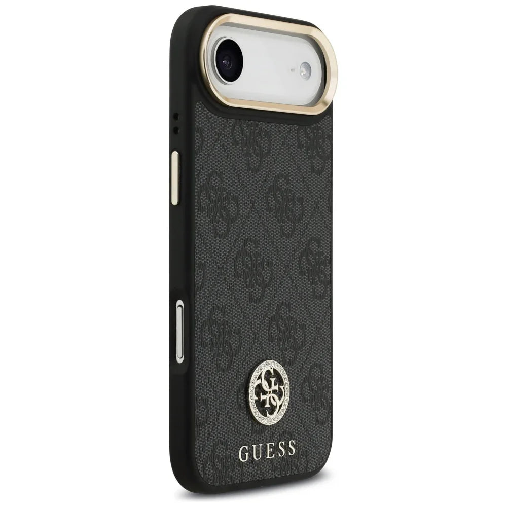 Guess iPhone Air - 4G Strass Logo and Big Strap Metal Buttons MagSafe - Θήκη με Επένδυση Συνθετικού Δέρματος και Λουράκι - Black