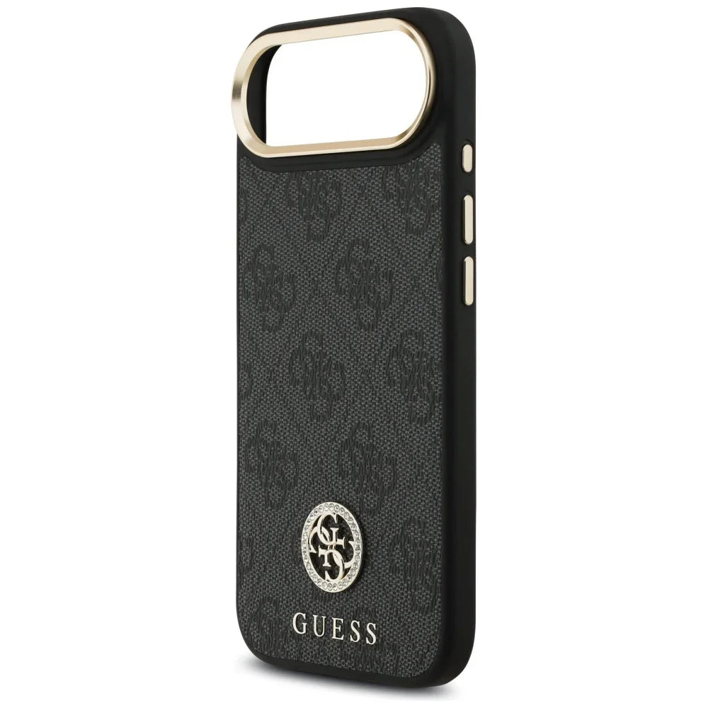 Guess iPhone Air - 4G Strass Logo and Big Strap Metal Buttons MagSafe - Θήκη με Επένδυση Συνθετικού Δέρματος και Λουράκι - Black