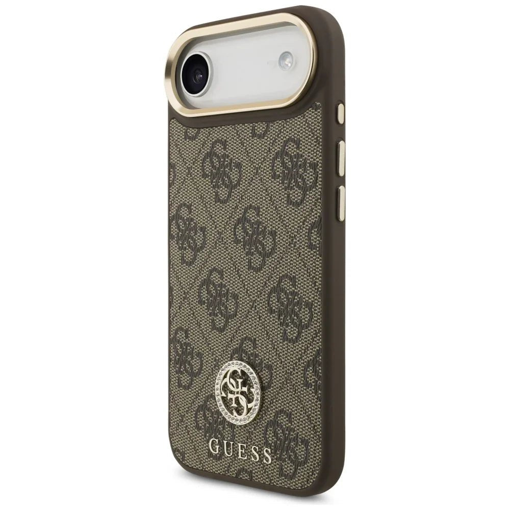 Guess iPhone Air - 4G Strass Logo and Big Strap Metal Buttons MagSafe - Θήκη με Επένδυση Συνθετικού Δέρματος και Λουράκι - Brown