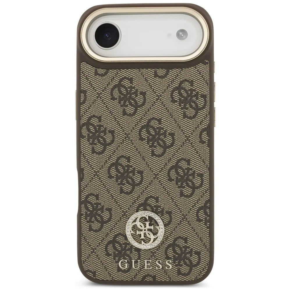 Guess iPhone Air - 4G Strass Logo and Big Strap Metal Buttons MagSafe - Θήκη με Επένδυση Συνθετικού Δέρματος και Λουράκι - Brown