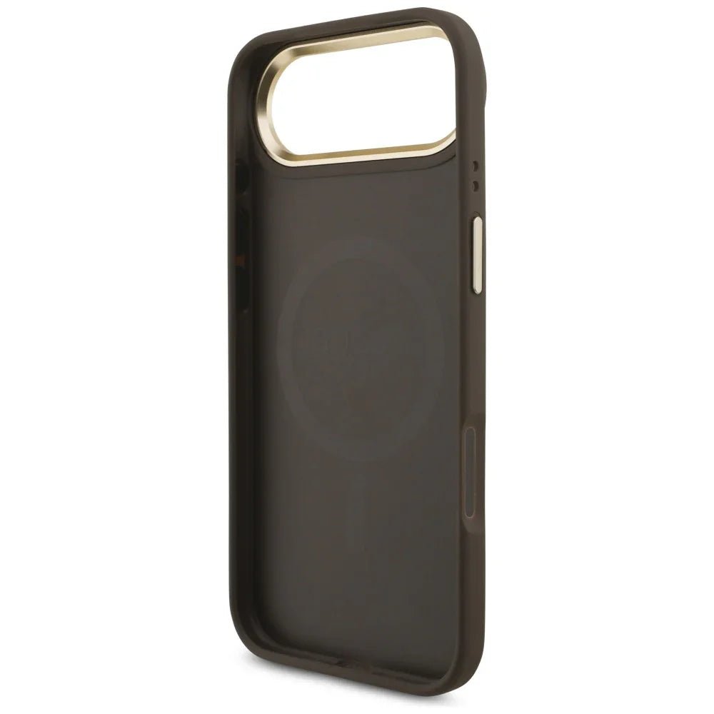 Guess iPhone Air - 4G Strass Logo and Big Strap Metal Buttons MagSafe - Θήκη με Επένδυση Συνθετικού Δέρματος και Λουράκι - Brown