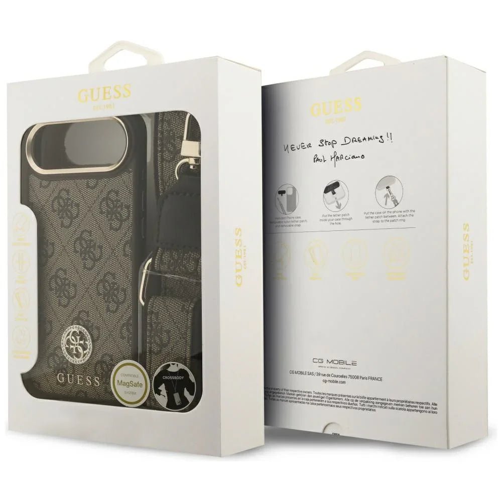 Guess iPhone Air - 4G Strass Logo and Big Strap Metal Buttons MagSafe - Θήκη με Επένδυση Συνθετικού Δέρματος και Λουράκι - Brown