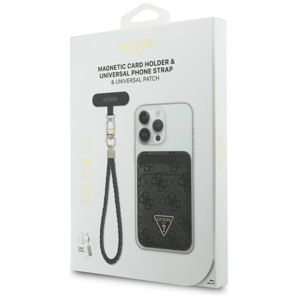 Guess MagSafe Θήκη για Κάρτες με Universal Λουράκι Καρπού - Triangle - Black