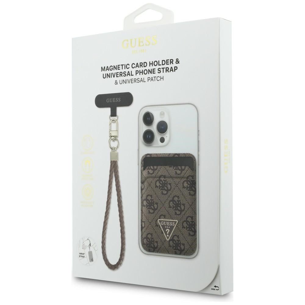 Guess MagSafe Θήκη για Κάρτες με Universal Λουράκι Καρπού - Triangle - Brown