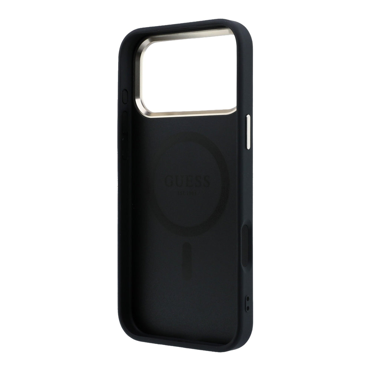 Guess iPhone 17 Pro / iPhone 18 Pro - Σκληρή Θήκη με Πλαίσιο Σιλικόνης και Επένδυση Οικολογικού Δέρματος - PU Leather 4G Gold Frame MagSafe - Black