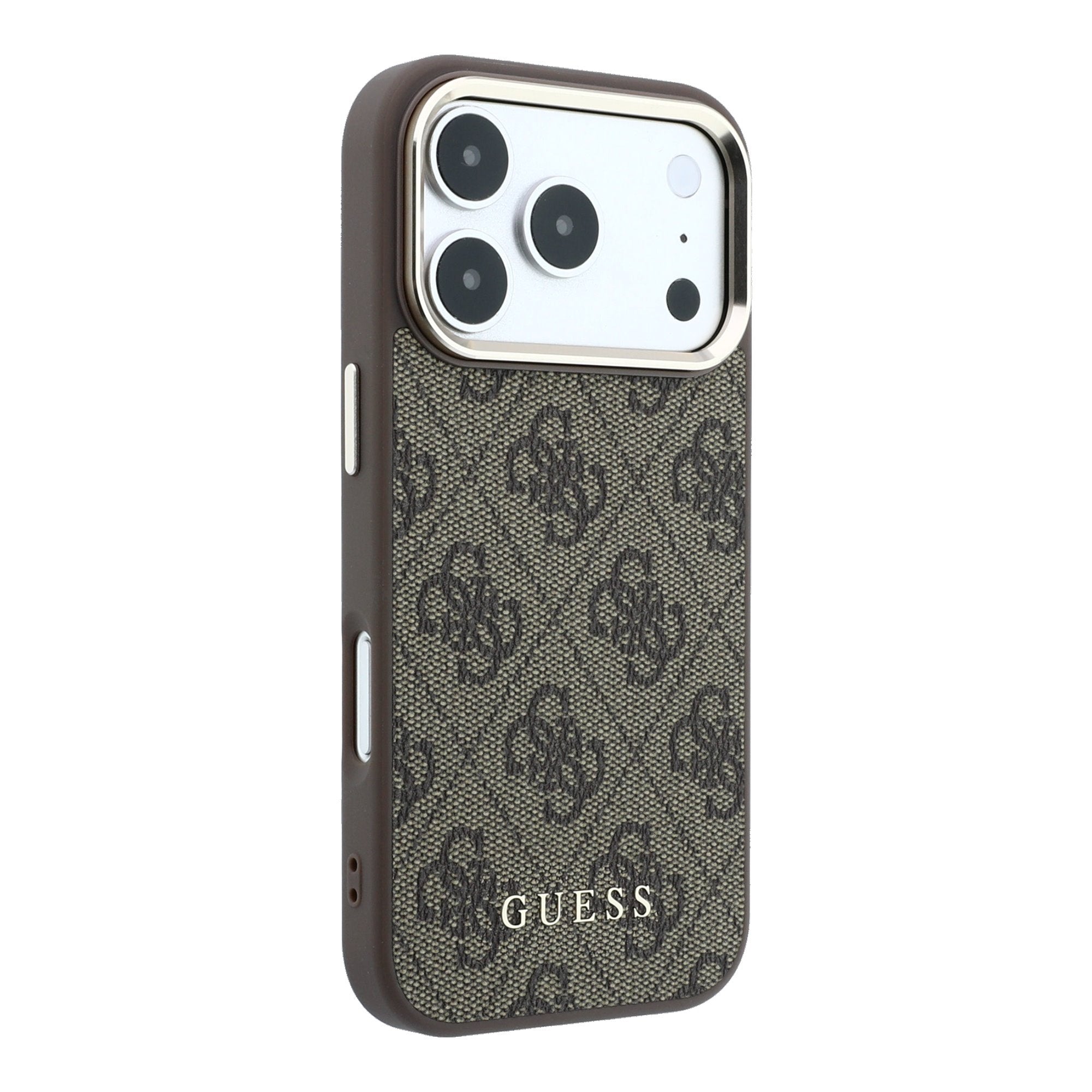 Guess iPhone 17 Pro / iPhone 18 Pro - Σκληρή Θήκη με Πλαίσιο Σιλικόνης και Επένδυση Οικολογικού Δέρματος - PU Leather 4G Gold Frame MagSafe - Brown