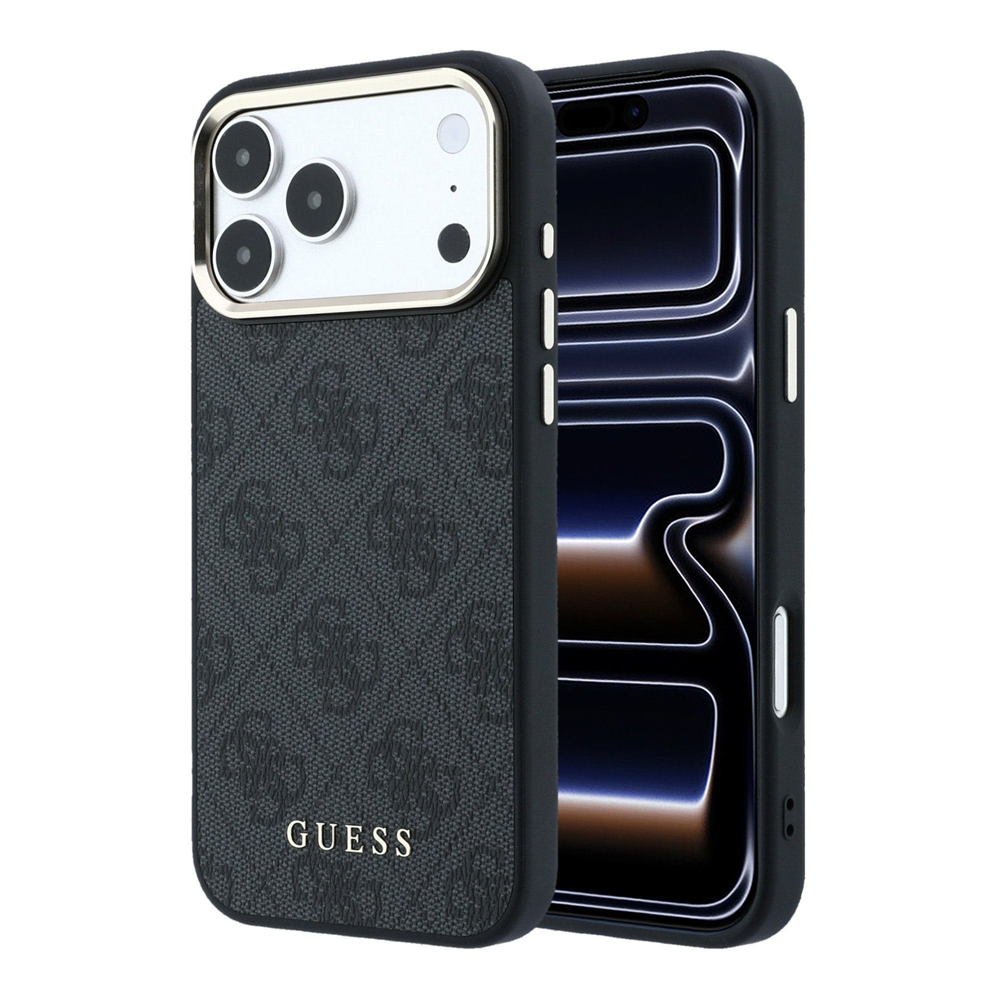 Guess iPhone 17 Pro Max / iPhone 18 Pro Max - Σκληρή Θήκη με Πλαίσιο Σιλικόνης και Επένδυση Οικολογικού Δέρματος - PU Leather 4G Gold Frame MagSafe - Black