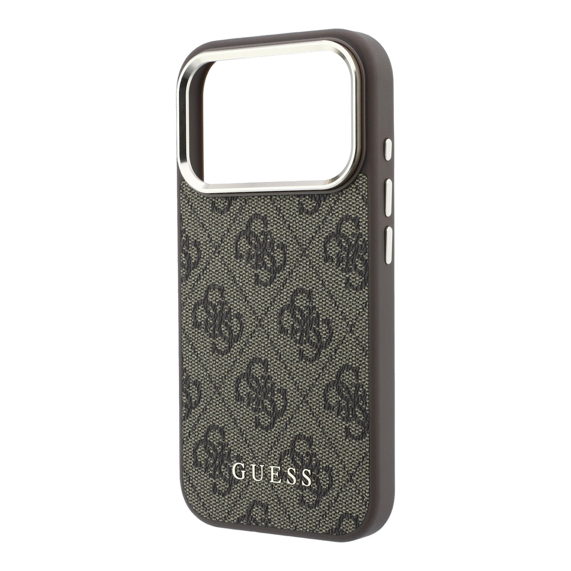 Guess iPhone 17 Pro Max / iPhone 18 Pro Max - Σκληρή Θήκη με Πλαίσιο Σιλικόνης και Επένδυση Οικολογικού Δέρματος - PU Leather 4G Gold Frame MagSafe - Brown