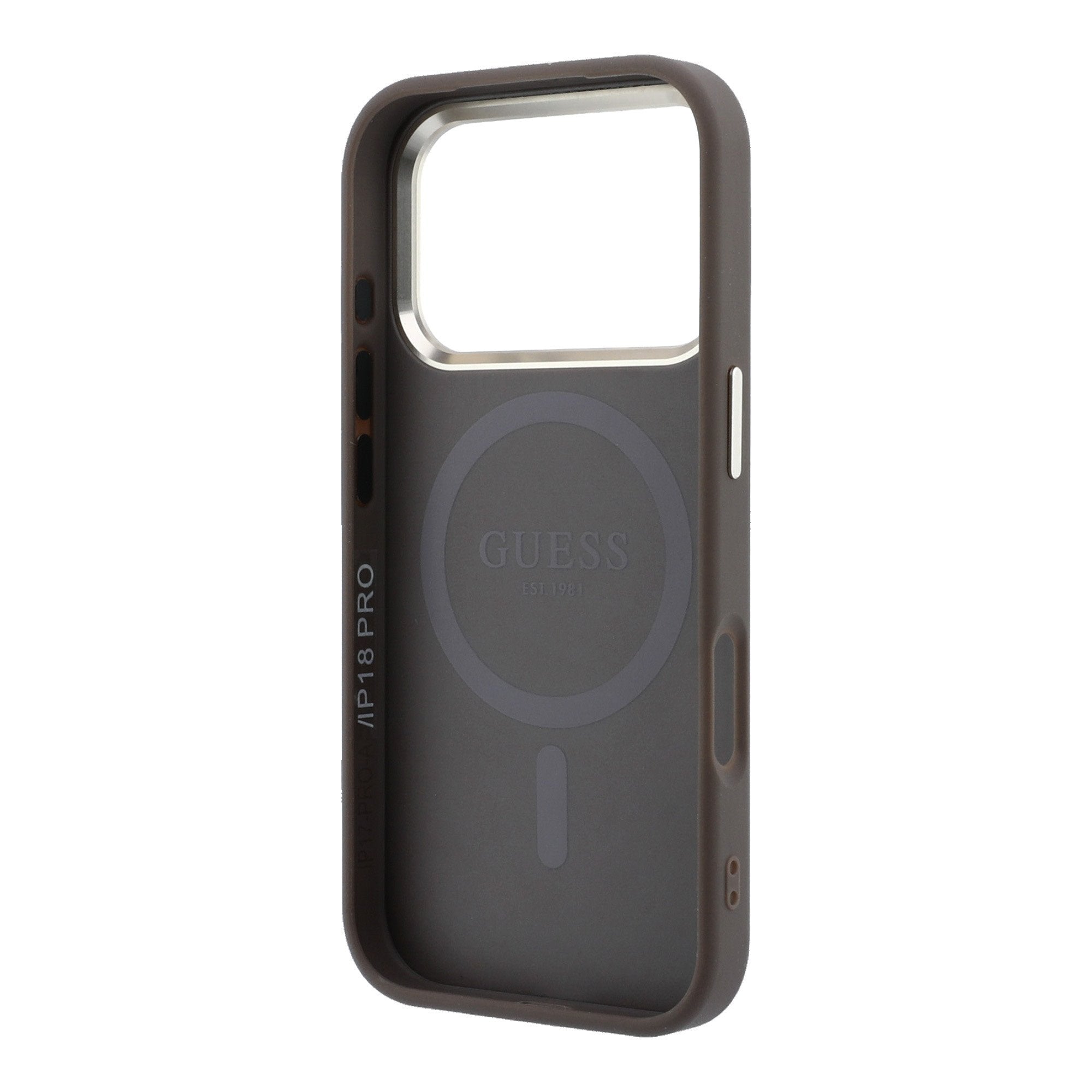 Guess iPhone 17 Pro Max / iPhone 18 Pro Max - Σκληρή Θήκη με Πλαίσιο Σιλικόνης και Επένδυση Οικολογικού Δέρματος - PU Leather 4G Gold Frame MagSafe - Brown