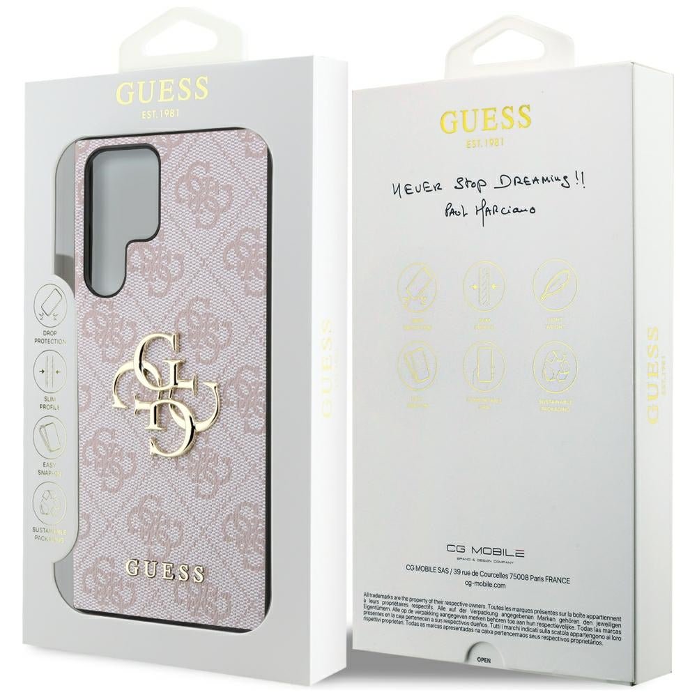 Guess Samsung Galaxy S24 Ultra - 4G Big Metal Logo Θήκη με Επένδυση Συνθετικού Δέρματος - Pink - GUHCS24L4GMGPI