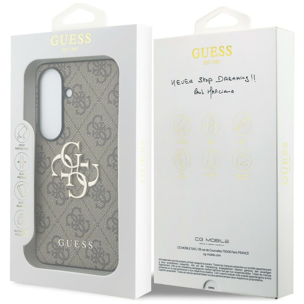 Guess Samsung Galaxy S26 Plus - Σκληρή Θήκη με Πλαίσιο Σιλικόνης και Επένδυση Συνθετικού Δέρματος - 4G Big Metal Logo - Brown