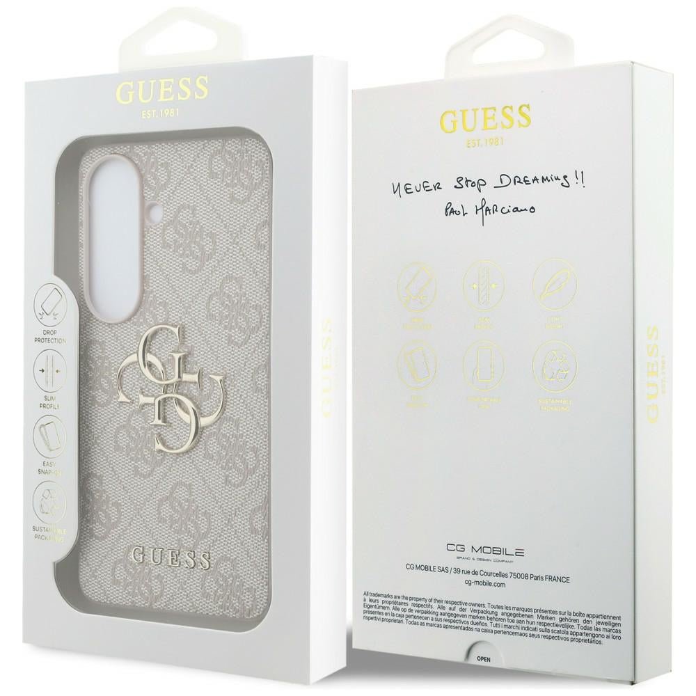 Guess Samsung Galaxy S26 Plus - Σκληρή Θήκη με Πλαίσιο Σιλικόνης και Επένδυση Συνθετικού Δέρματος - 4G Big Metal Logo - Pink
