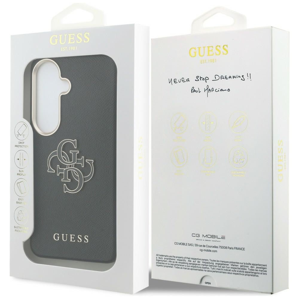 Guess Samsung Galaxy S26 Plus - Σκληρή Θήκη με Επένδυση από Οικολογικό Δέρμα - Grained Big 4G Metal Logo - Black