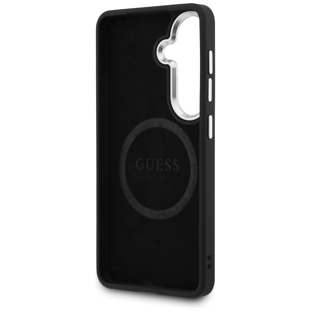 Guess Samsung Galaxy S26 Plus - Σκληρή Θήκη με Επένδυση Οικολογικού Δέρματος - Fixed Glitter Triangle MagSafe - Black