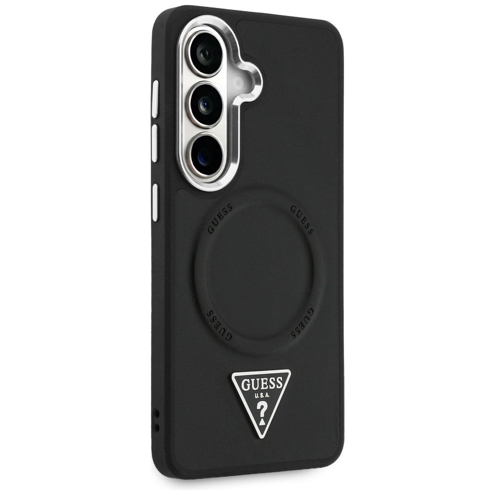 Guess Samsung Galaxy S26 - Σκληρή Θήκη με Επένδυση Οικολογικού Δέρματος - Embossed Ring Triangle Logo MagSafe - Black