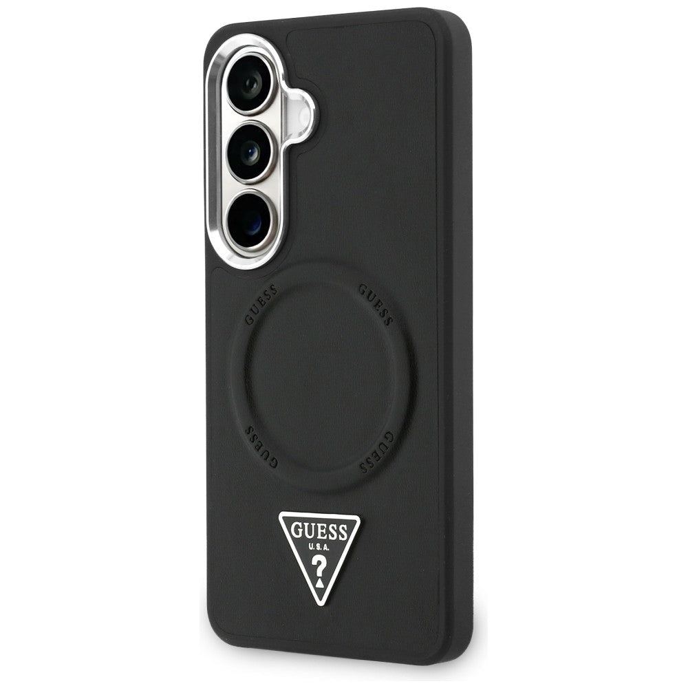 Guess Samsung Galaxy S26 - Σκληρή Θήκη με Επένδυση Οικολογικού Δέρματος - Embossed Ring Triangle Logo MagSafe - Black