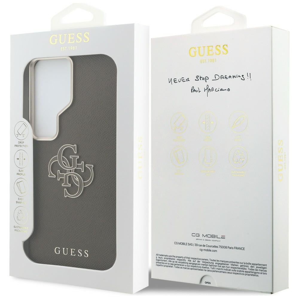 Guess Samsung Galaxy S26 Ultra - Σκληρή Θήκη με Επένδυση από Οικολογικό Δέρμα - Grained Big 4G Metal Logo - Brown