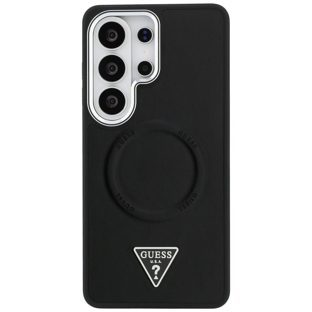 Guess Samsung Galaxy S26 Ultra - Σκληρή Θήκη με Επένδυση Οικολογικού Δέρματος - Embossed Ring Triangle Logo MagSafe - Black