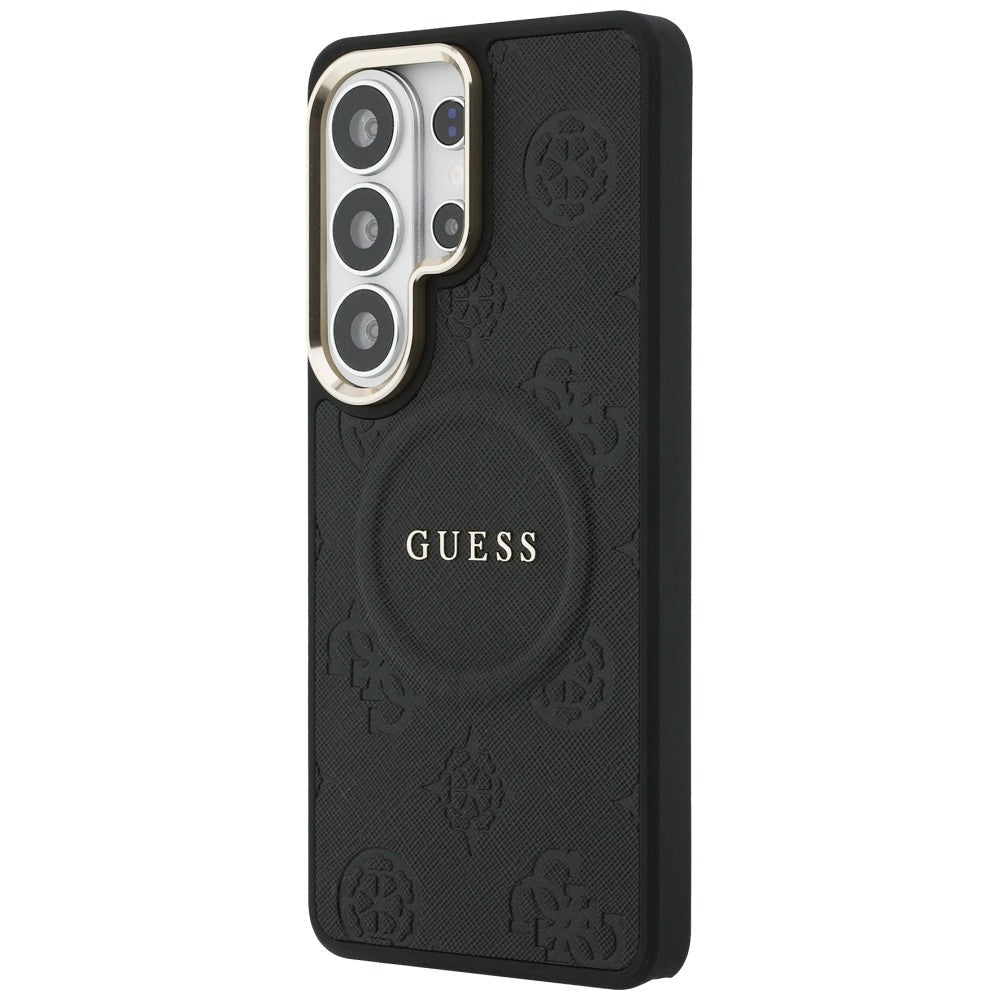 Guess Samsung Galaxy S26 Ultra - Σκληρή Θήκη με Επένδυση Οικολογικού Δέρματος - Saffiano Peony Embossed Ring MagSafe - Black