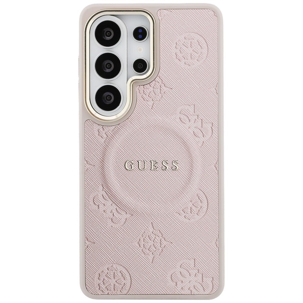 Guess Samsung Galaxy S26 Ultra - Σκληρή Θήκη με Επένδυση Οικολογικού Δέρματος - Saffiano Peony Embossed Ring MagSafe - Pink