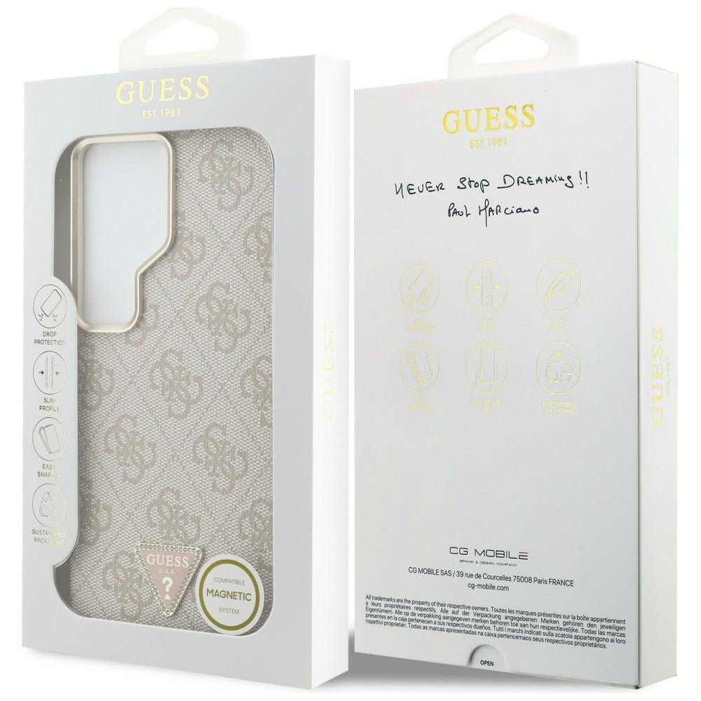 Guess Samsung Galaxy S26 Ultra - Σκληρή Θήκη με Επένδυση Συνθετικού Δέρματος - 4G Triangle Logo MagSafe - Pink