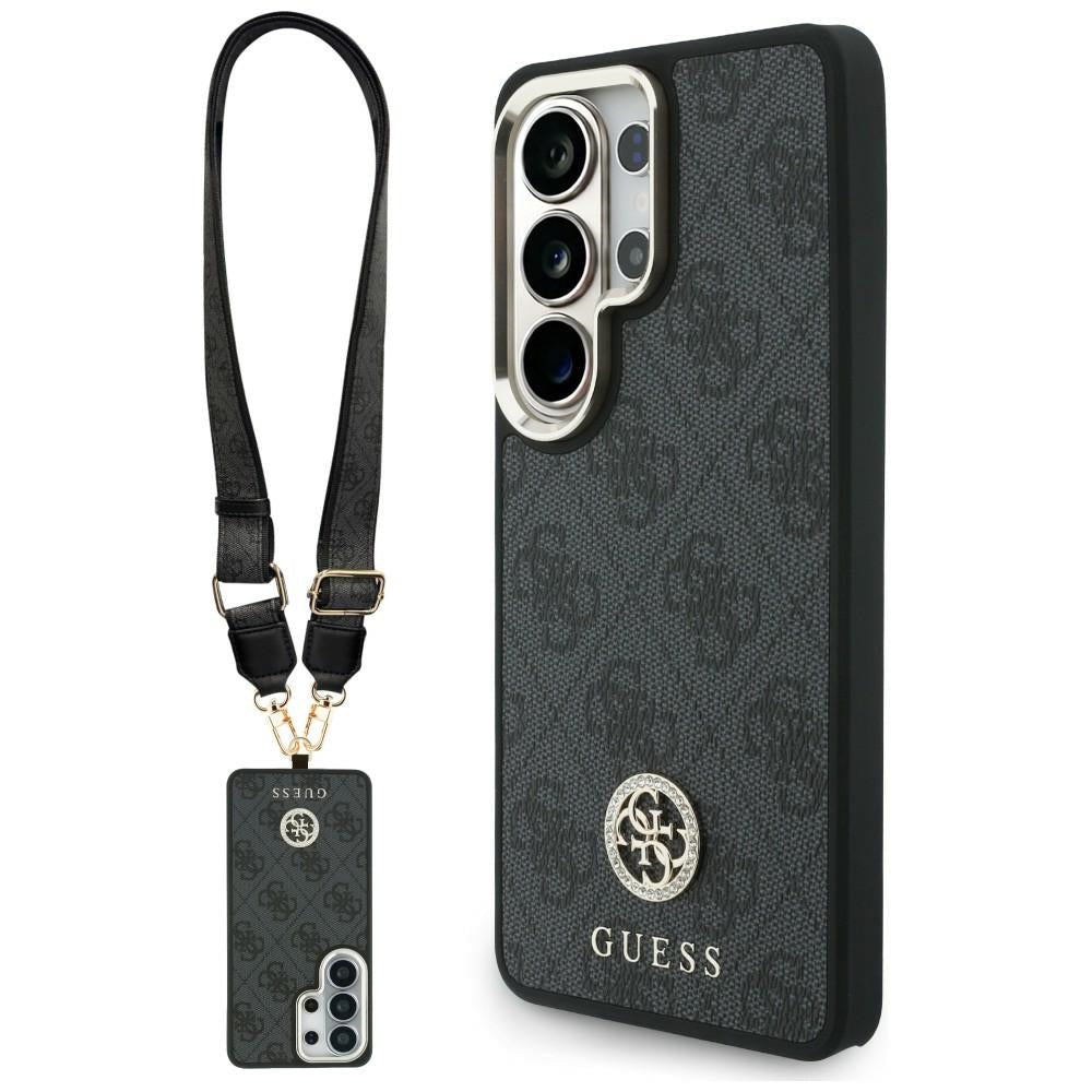 Guess Samsung Galaxy S26 Ultra - Θήκη με Επένδυση Συνθετικού Δέρματος και Λουράκι - 4G Big Rhinestone Triangle Strap MagSafe - Black