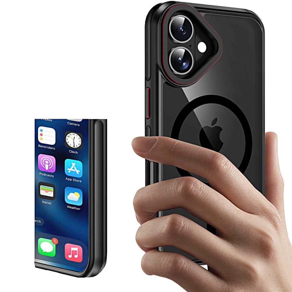 Tech - Protect iPhone 16 MagHybrid - Σκληρή Θήκη με Πλαίσιο Σιλικόνης και MagSafe - Black Ημιδιάφανη / Red