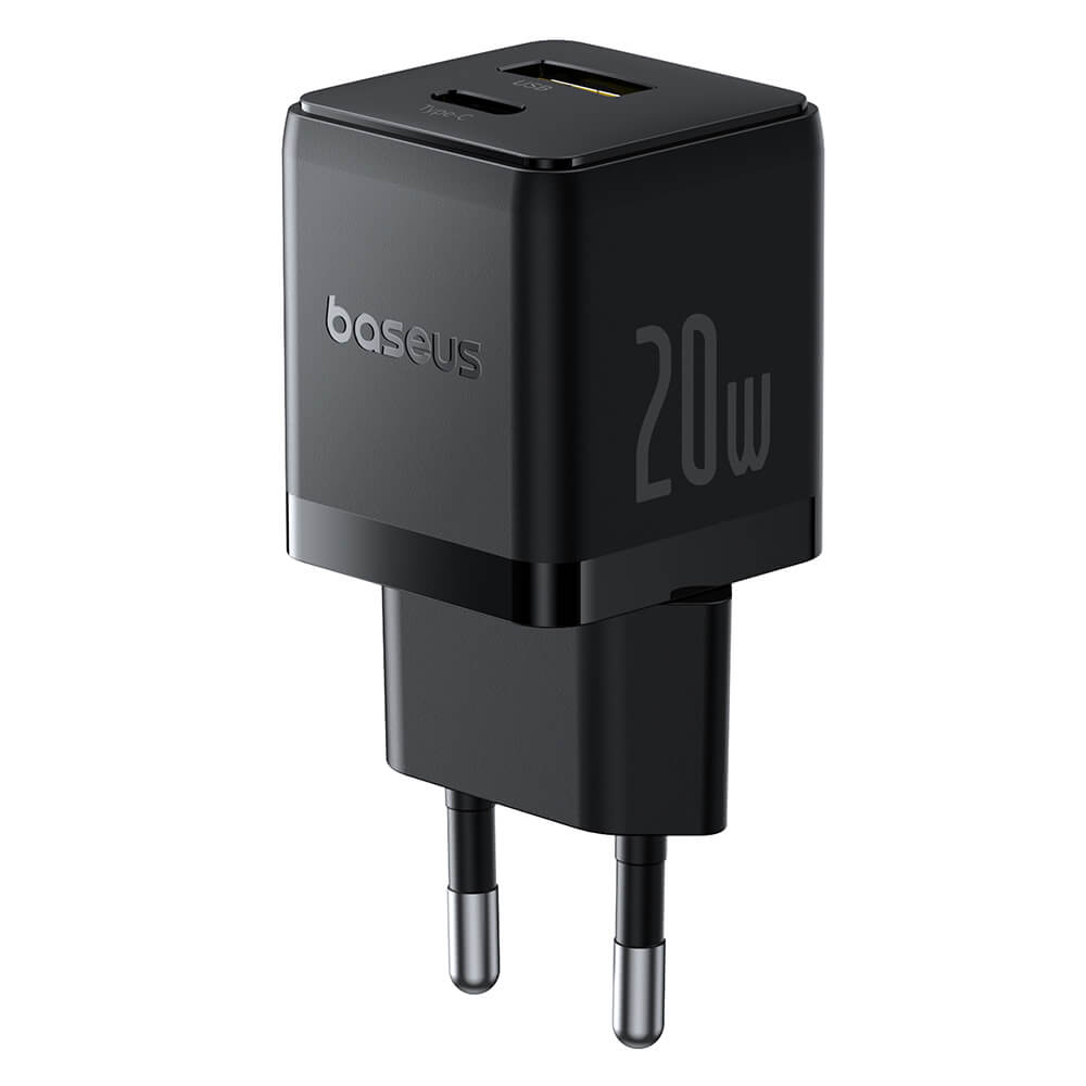 Baseus Palm Οικιακός Φορτιστής Γρήγορης Φόρτισης 20W με 1 Θύρα Type - C και 1 Θύρα USB και Καλώδιο Type - C to Type - C - Cluster Black