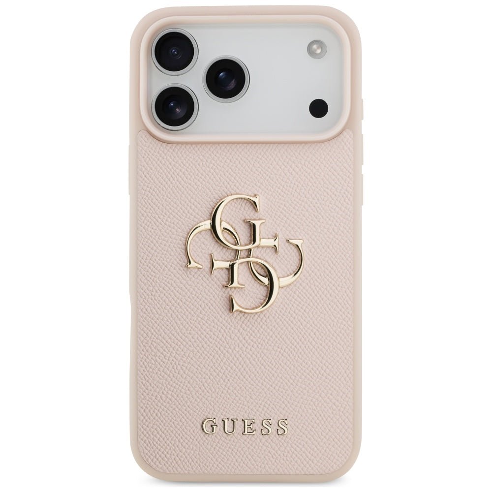 Guess iPhone 17 Pro Max - Grained Big 4G and Classic Logo - Σκληρή Θήκη με Επένδυση από Οικολογικό Δέρμα - Pink - GUHCP17XPGT4MBP