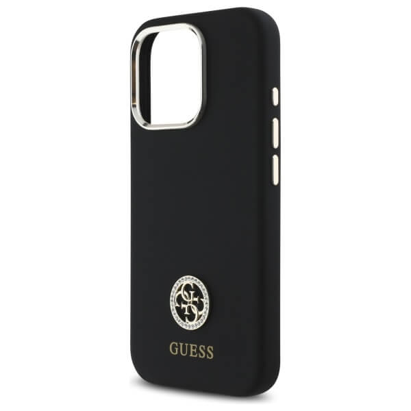 Guess iPhone 16 Pro - Silicone Logo Strass 4G - Σκληρή Θήκη με Πλαίσιο Σιλικόνης - Black - GUHCP16LM4DGPK