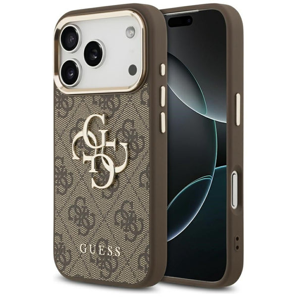 Guess iPhone 17 Pro - 4G Big 4G Classic Logo - Σκληρή Θήκη με Πλαίσιο Σιλικόνης και Επένδυση από Οικολογικό Δέρμα - Brown / Gold - GUHCP17L4GMGCBR