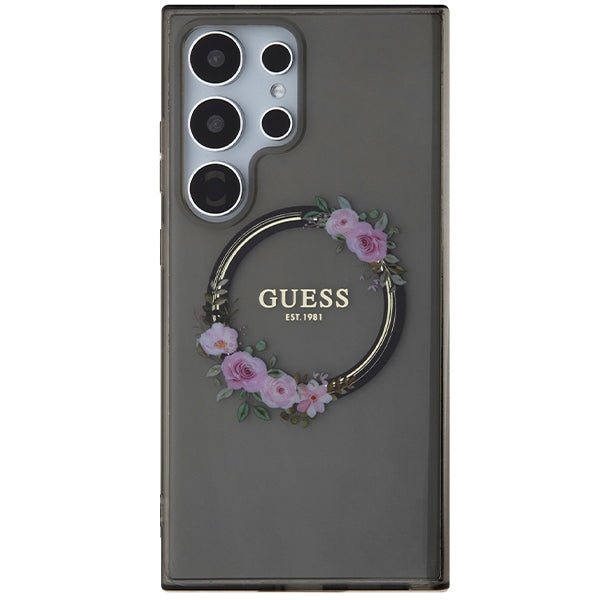 Guess Samsung Galaxy S24 Ultra - IML Flowers Wreath - MagSafe Σκληρή Θήκη με Πλαίσιο Σιλικόνης - Black - GUHMS24LHFWFCK