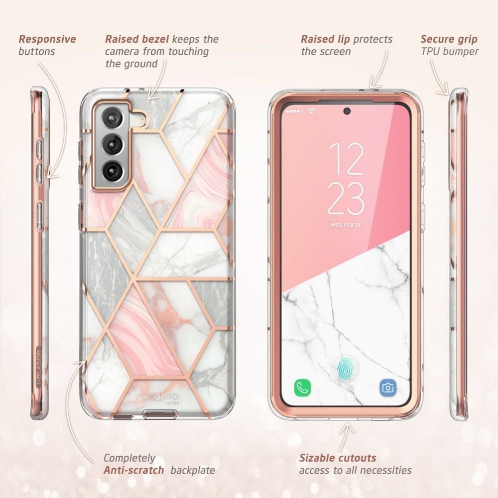 i - Blason Samsung Galaxy S21 FE Cosmo Σκληρή Θήκη με Πλαίσιο Σιλικόνης και Προστασία Οθόνης - Marble