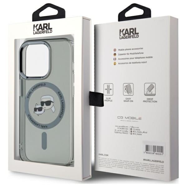 Karl Lagerfeld iPhone 15 Pro - IML Metal Karl and Choupette Head - Σκληρή Θήκη με Πλαίσιο Σιλικόνης και MagSafe - Black - KLHMP15LHLSKCK