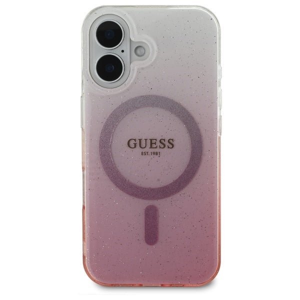 Guess iPhone 16 - IML Glitter Gradient - MagSafe Σκληρή Θήκη με Πλαίσιο Σιλικόνης - Pink - GUHMP16SHGRCELP
