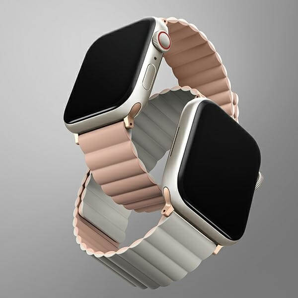 Uniq Λουράκι Apple Watch 2 / 3 / 4 / 5 / 6 / 7 / 8 / 9 / SE / ULTRA 1 / ULTRA 2 - 42 / 44 / 45 / 49 mm Revix Μαγνητικό Σιλικόνης Διπλής Όψης - Pink / Beige
