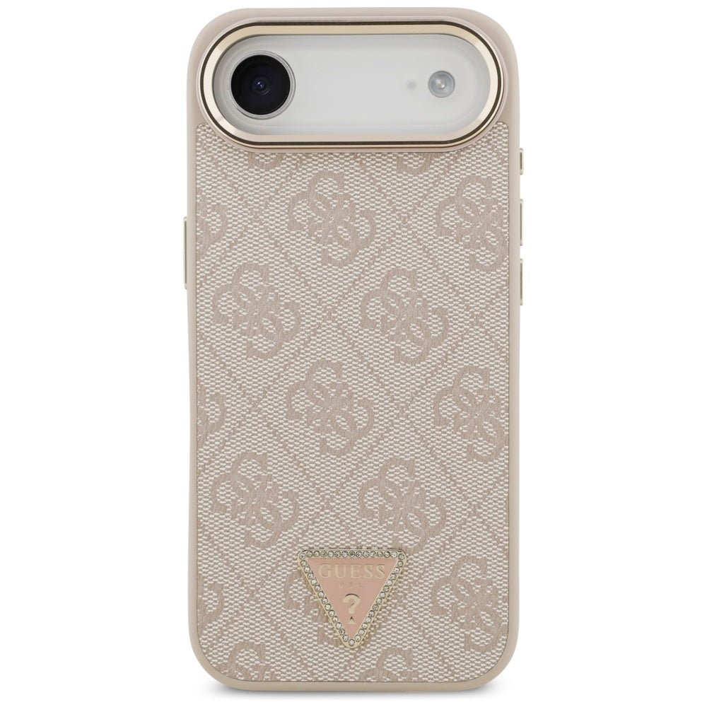 Guess iPhone Air - 4G Triangle Strass Logo MagSafe - Σκληρή Θήκη με Επένδυση Συνθετικού Δέρματος - Pink / Gold - GUHMP17MP4GTDGMP