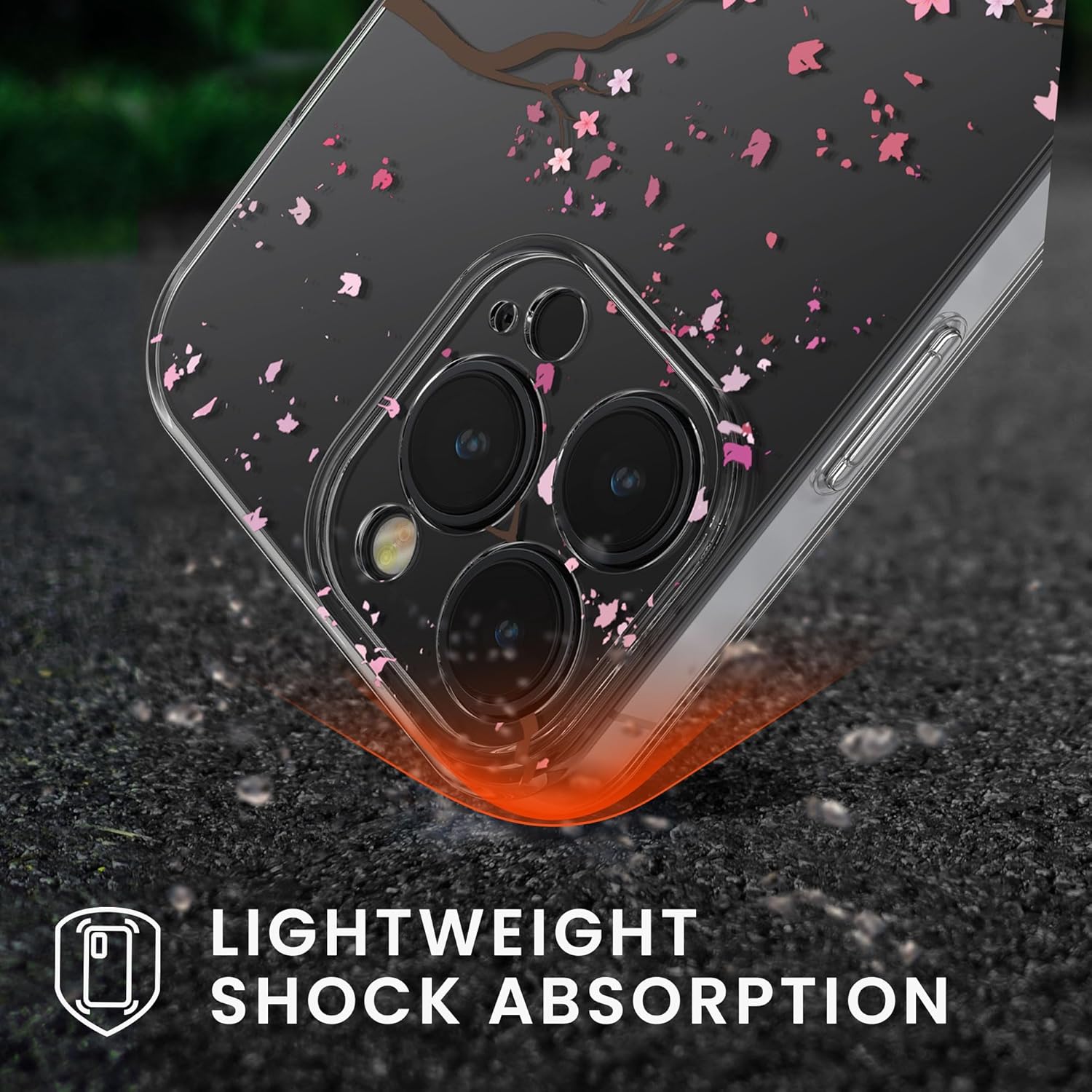 KW iPhone 15 Pro Max Θήκη Σιλικόνης TPU με Αντιχαρακτικό Γυαλί - Design Cherry Blossom Petals - Pink Dark / Brown / Διάφανη