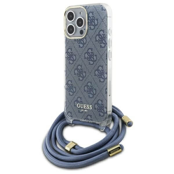 Guess iPhone 16 Pro - Crossbody Cord 4G Print - Σκληρή Θήκη με Πλαίσιο Σιλικόνης και Λουράκι - Blue - GUHCP16LHC4SEB