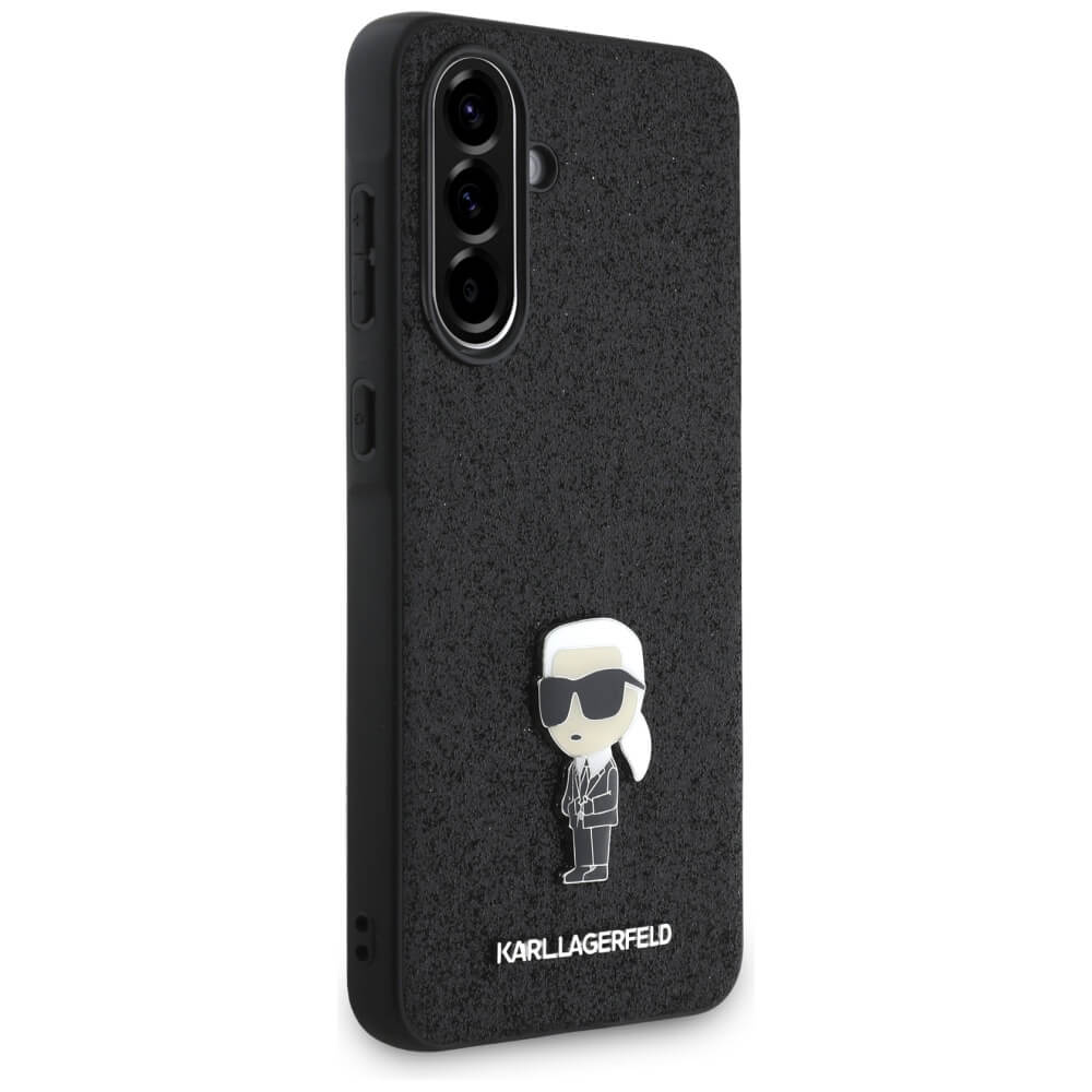 Karl Lagerfeld Samsung Galaxy A56 5G - Fixed Glitter Ikonik Logo Metal Pin - Σκληρή Θήκη με Πλαίσιο Σιλικόνης - Black - KLHCSA56GKNPSK