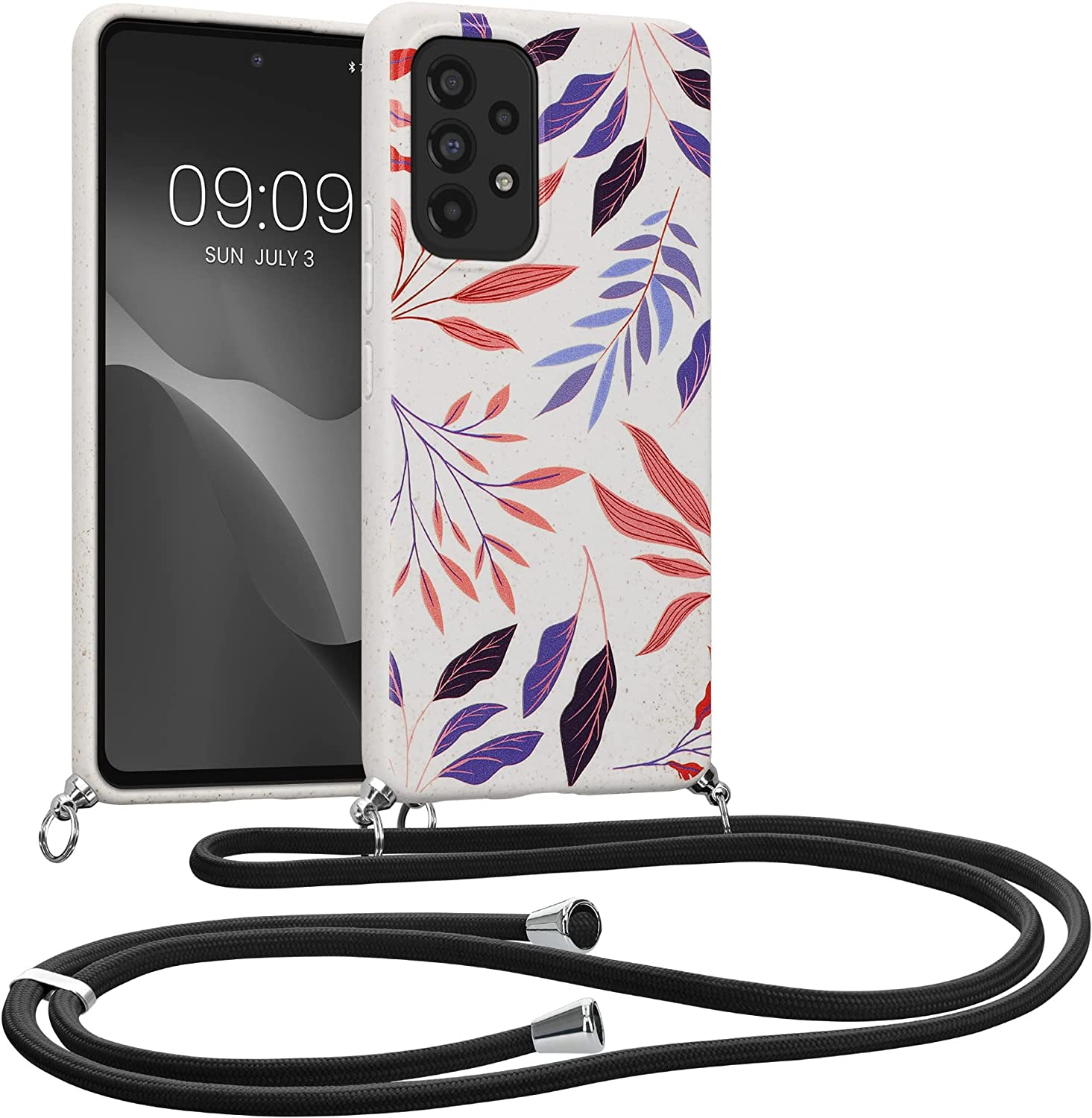Kalibri Samsung Galaxy A53 5G Θήκη Σιλικόνης TPU με Λουράκι - Design Colorful Leaves - Blue / Deep Rusty Rose / Cream - 58598.03
