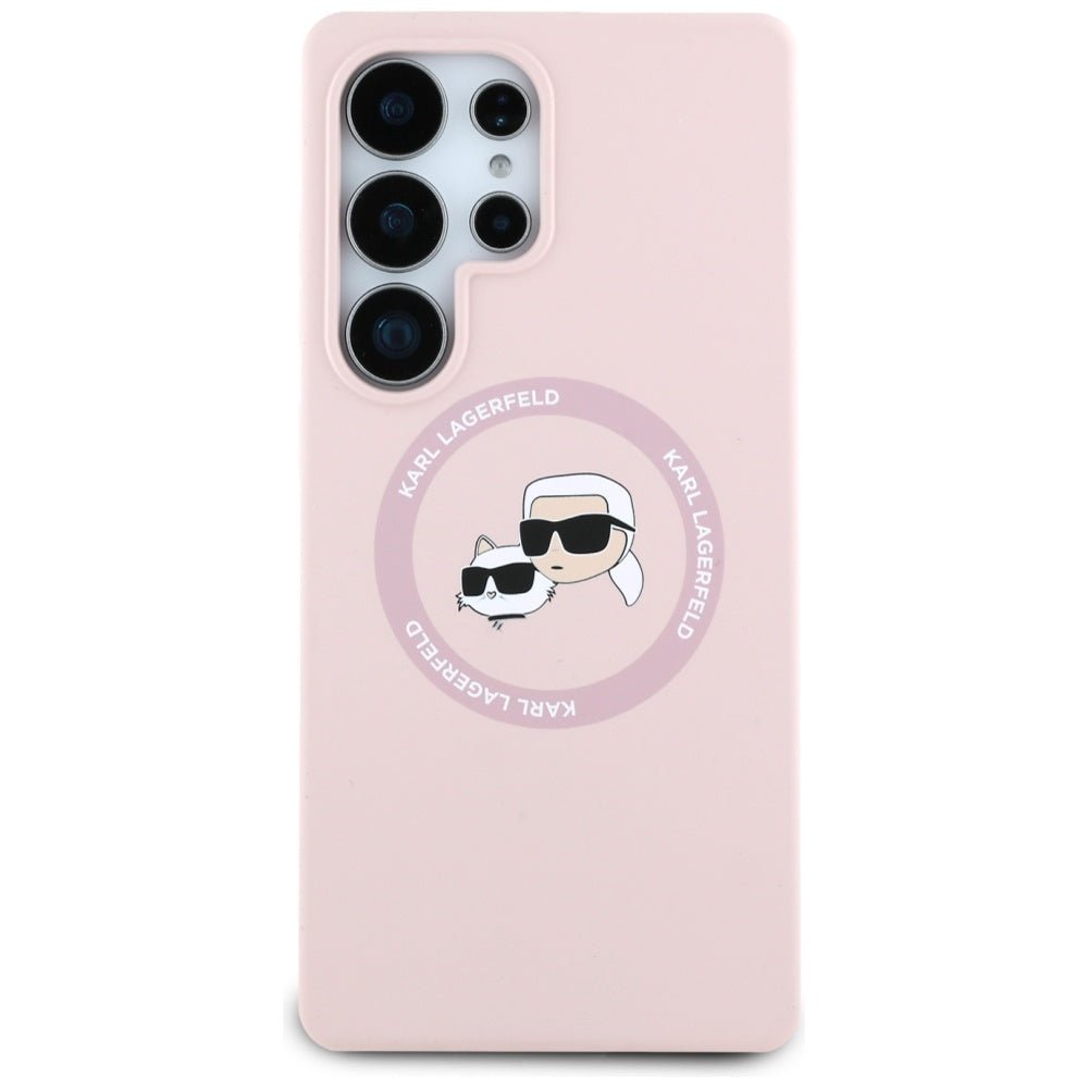Karl Lagerfeld Samsung Galaxy S25 Ultra - Silicone Double Heads and Circle - Σκληρή Θήκη Σιλικόνης με MagSafe - Pink - KLHMS25LSKCHTCP
