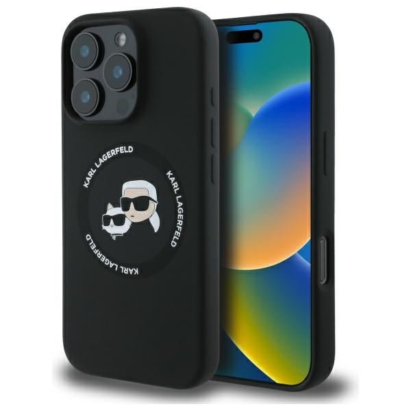 Karl Lagerfeld iPhone 16 Pro Max - Silicone Karl and Choupette Heads - Θήκη Σιλικόνης με MagSafe - Black - KLHMP16XSKCHTCK