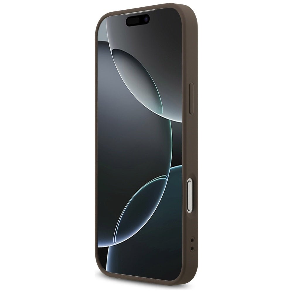 Guess iPhone 17 Pro Max - 4G Triangle Strass MagSafe - Σκληρή Θήκη με Επένδυση Συνθετικού Δέρματος - Brown - GUHMP17XP4TDPLW