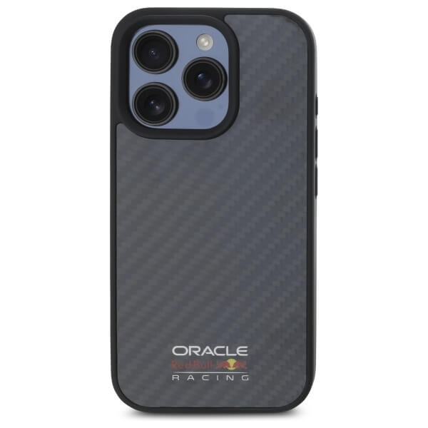 Red Bull iPhone 16 Pro - Carbon Fiber Shiny Logo - MagSafe Σκληρή Θήκη με Πλαίσιο Σιλικόνης - Black - RBHMP16L24CFILSK