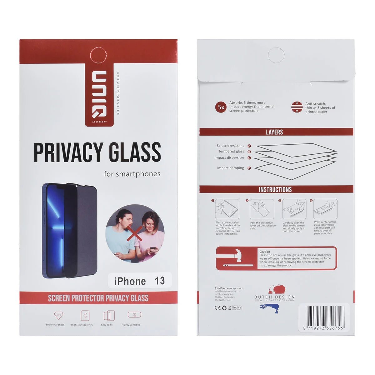 Tuniq iPhone 13 - Privacy Προστασία Οθόνης - Full Screen Αντιχαρακτικό Γυαλί Tempered Glass - Μαύρο