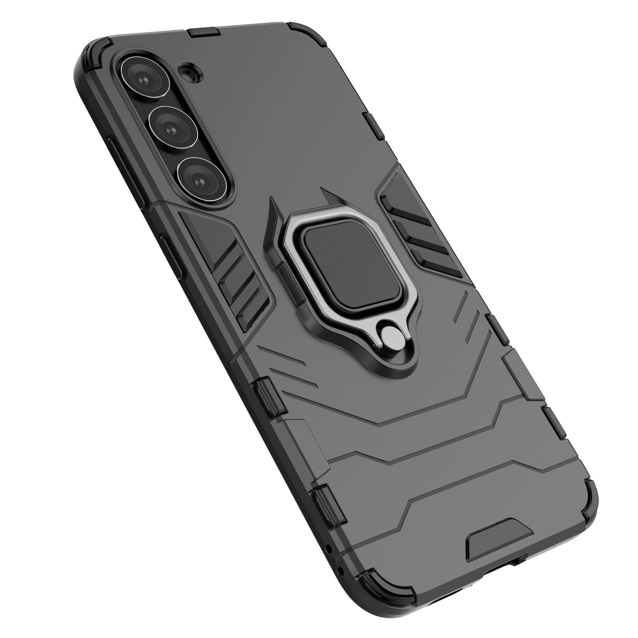 OEM Samsung Galaxy S23 Plus Rugged Armor Σκληρή Θήκη Υψηλής Προστασίας με Πλαίσιο Σιλικόνης και Δαχτυλίδι Συγκράτησης - Black